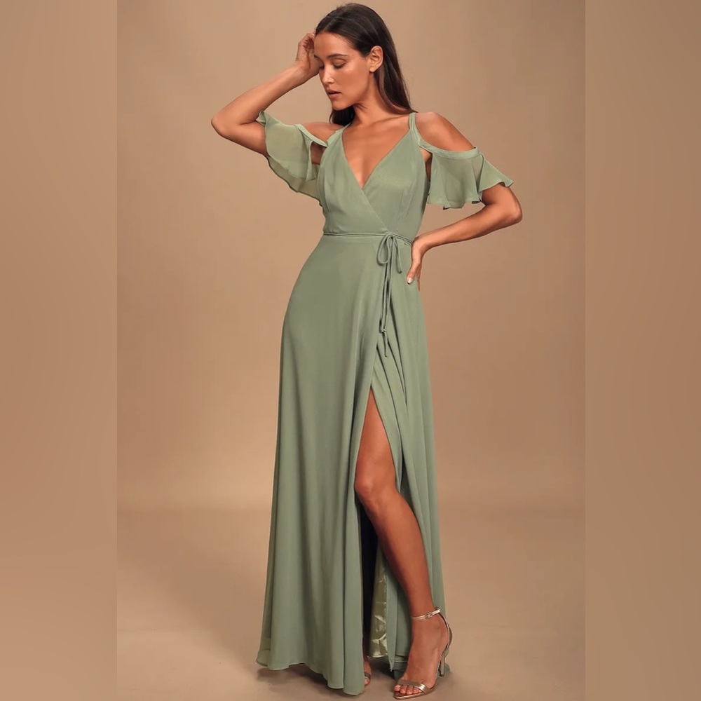 Lulu’s Easy listening Cold Shoulder Wrap Maxi Dress -Sage